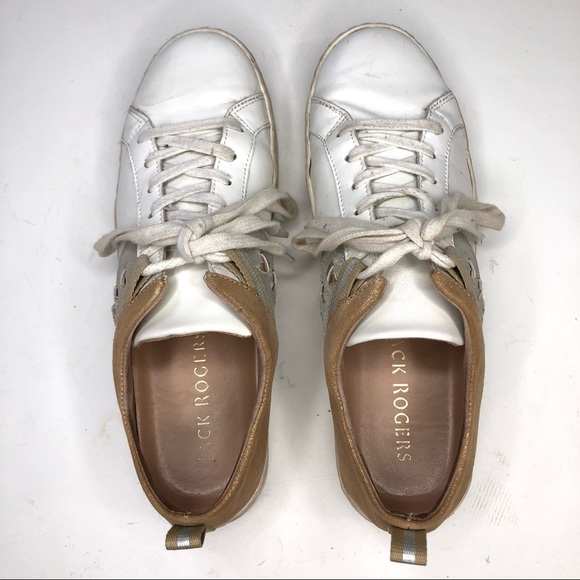 Jack Rogers leather sneakers mixed metal metallic white gold silver size 9M - Picture 4 of 11